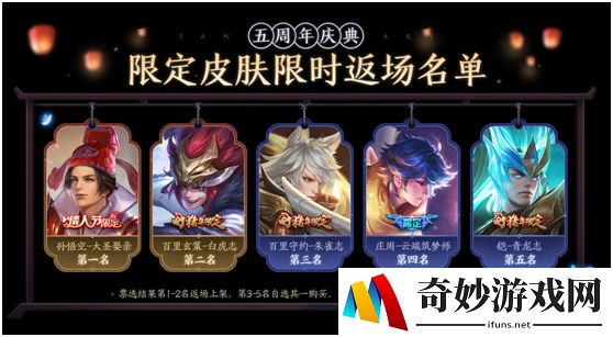王者荣耀五周年返场皮肤是那些 五周年返场皮肤介绍