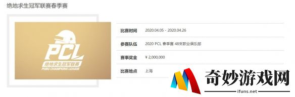 《PCL》春季赛4月5日 冠军独享80万奖金